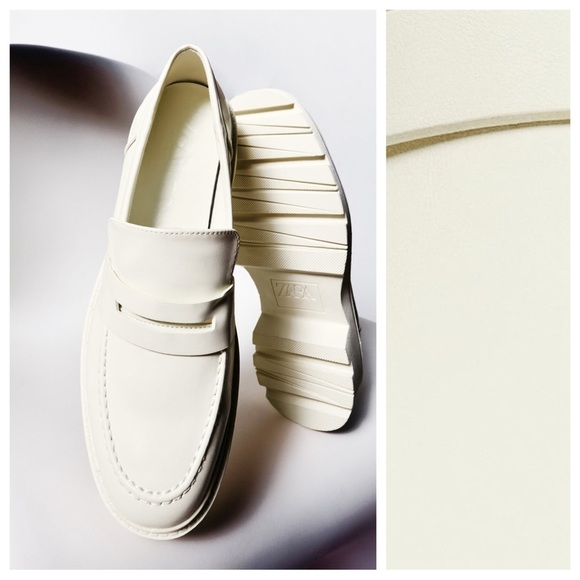 NWT. Zara Off White Faux Leather Low Heel Lug Sole Platform Loafers. Size 9. - Picture 4 of 6
